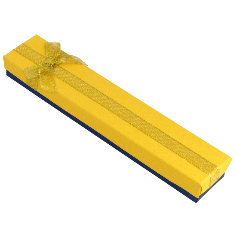 Подарункова жовто- блакитна коробка з бантом Універсальна (Браслет, Ланцюжок) Розмір 4х21см, h = 2см фото №1