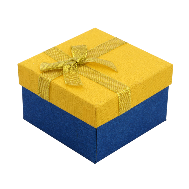 Подарункова жовто- блакитна коробка з бантом Універсальна (Браслет, Годинник) Розмір 9х9см, h = 5.5см фото №3