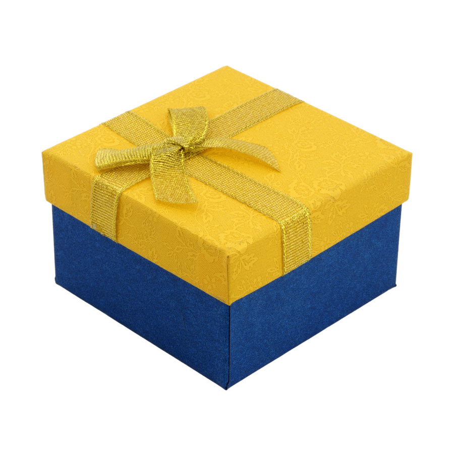 Подарункова жовто- блакитна коробка з бантом Універсальна (Браслет, Годинник) Розмір 9х9см, h = 5.5см фото №1