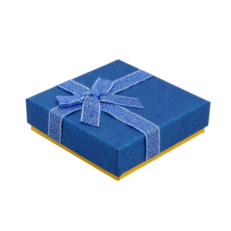 Подарункова синьо- жовта коробка з бантом Універсальна (Каблучка, Кулон, Сережки) Розмір 9х9см, h = 2.5см фото №1