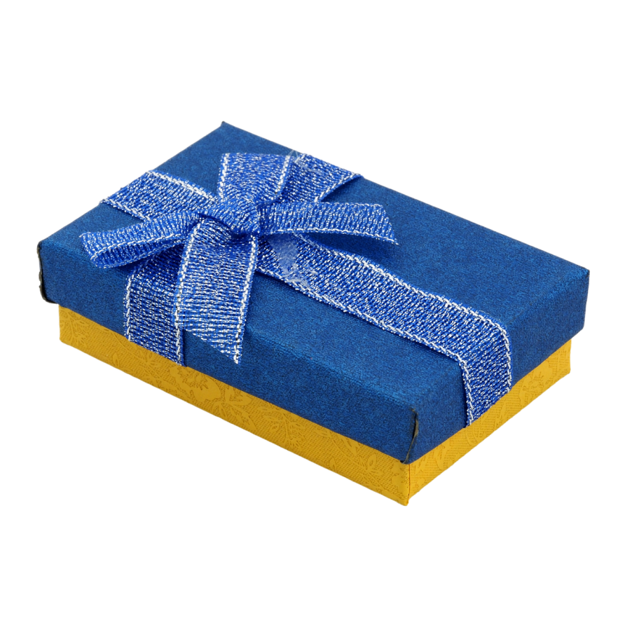 Подарункова синьо- жовта коробка з бантом Універсальна (Каблучка, Кулон, Сережки) Розмір 5х8см, h = 2.5см фото №1