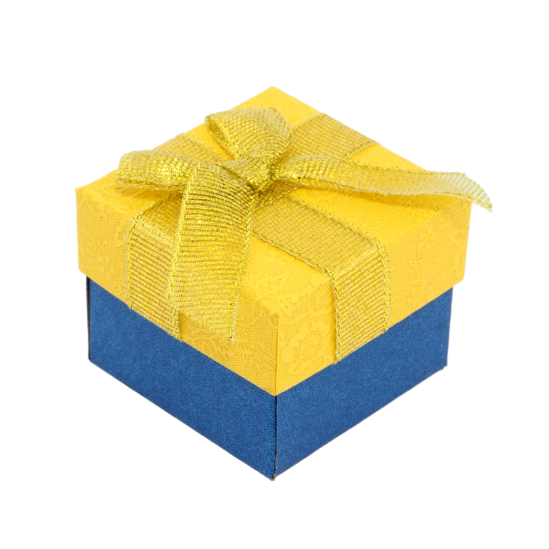 Подарункова жовто- блакитна коробка Під каблучку Розмір 5х5см, h= 3см фото №1