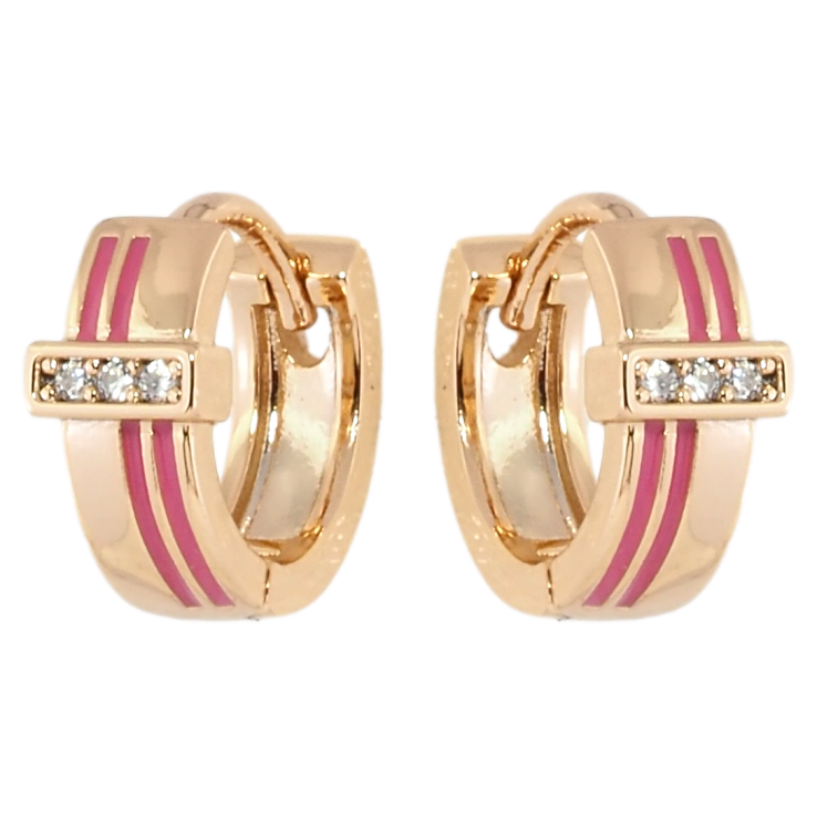 Серьги Xuping Позолота 18K колечки Узор с полосами розовой эмали и дорожками циркония фото №18