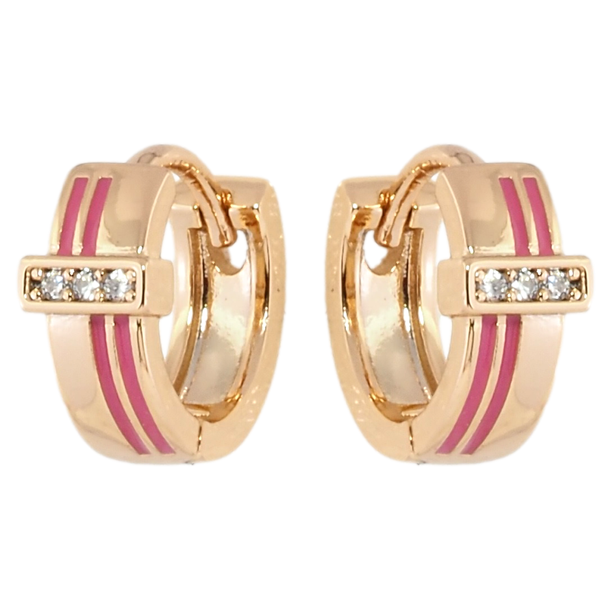 Серьги Xuping Позолота 18K колечки Узор с полосами розовой эмали и дорожками циркония фото №1