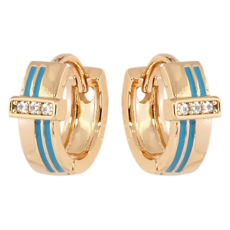Серьги Xuping Позолота 18K колечки Узор с полосами голубой эмали и дорожками циркония фото №19
