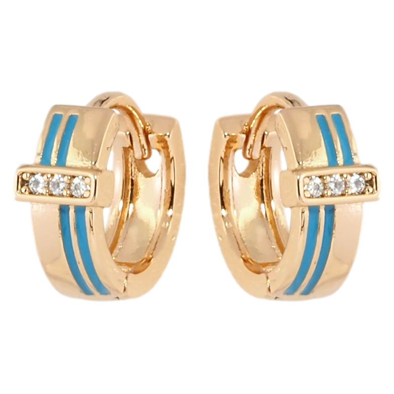 Серьги Xuping Позолота 18K колечки Узор с полосами голубой эмали и дорожками циркония фото №1