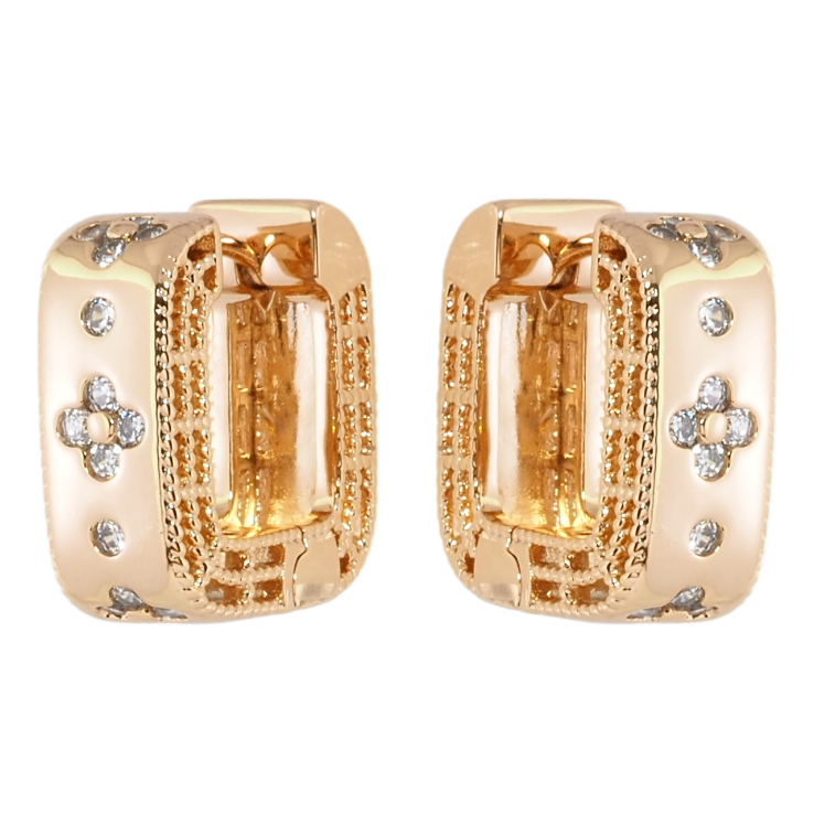 Серьги Xuping Позолота 18K колечки Квадратные с цветочным узором фото №23