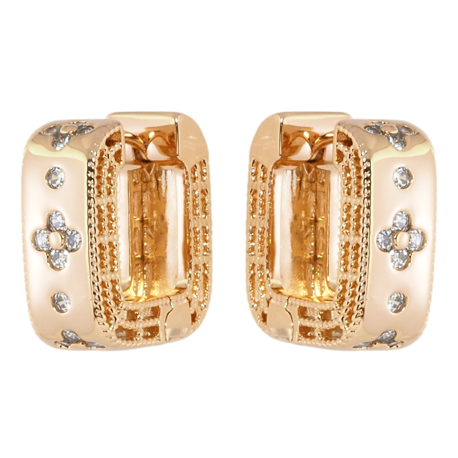 Серьги Xuping Позолота 18K колечки Квадратные с цветочным узором фото №1