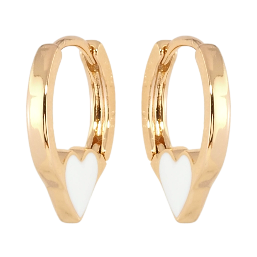 Сережки Xuping Позолота 18K колечка Бічний візерунок білі серця емаллю фото №1