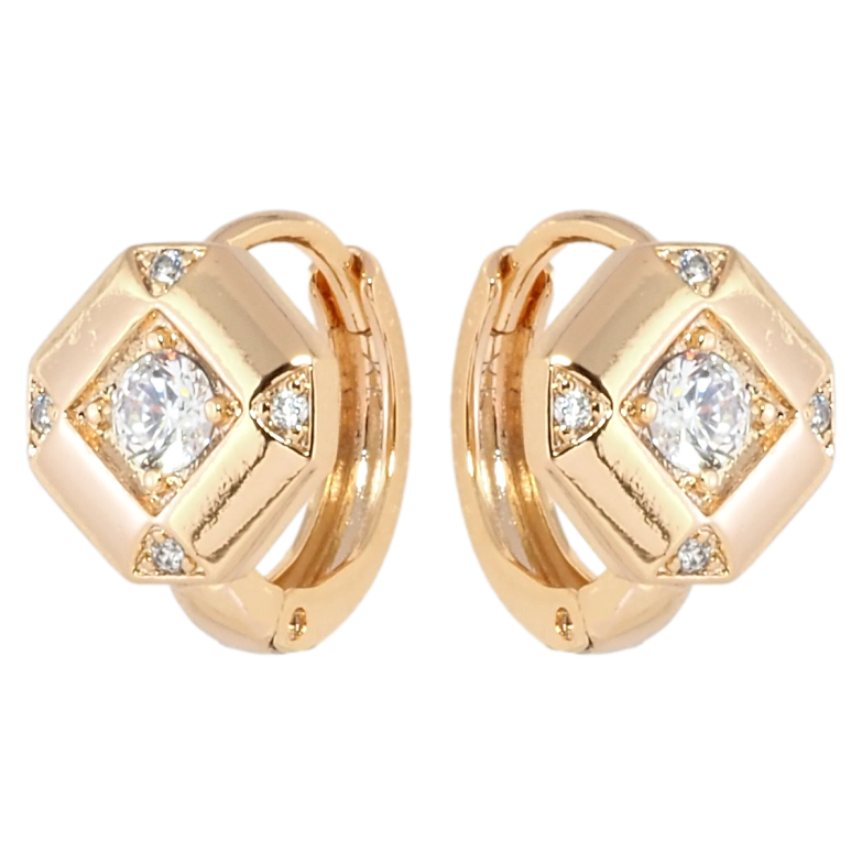 Сережки Xuping Позолота 18K колечка Ромбовий візерунок з цирконієм фото №1