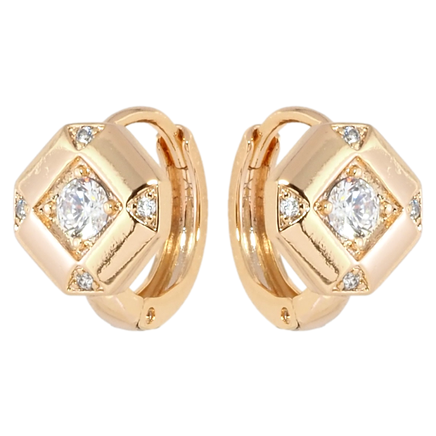 Серьги Xuping Позолота 18K колечки Ромбовый узор с цирконием фото №1