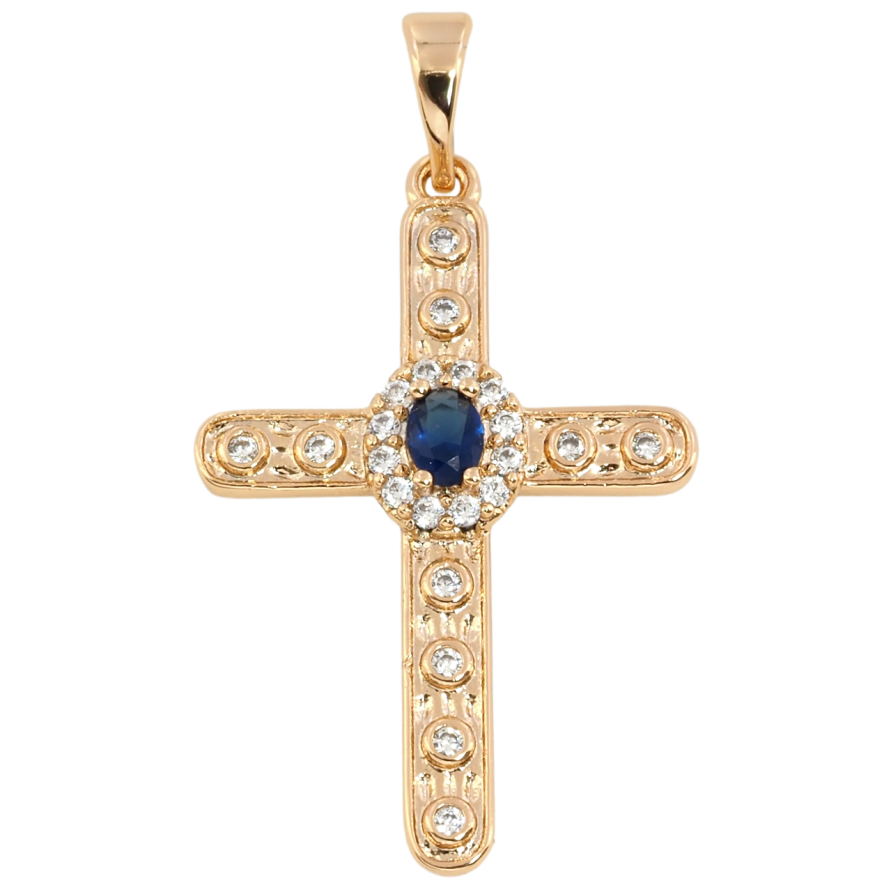 Кулон Xuping Позолота 18K Хрест з цирконієм і синім фіанітом для цепочки до 5мм фото №1