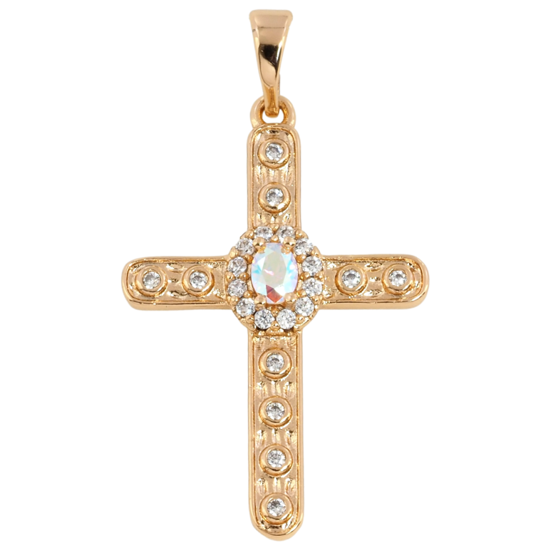 Кулон Xuping Позолота 18K Крест с цирконием и радужным фианитом для цепочки до 5мм фото №4