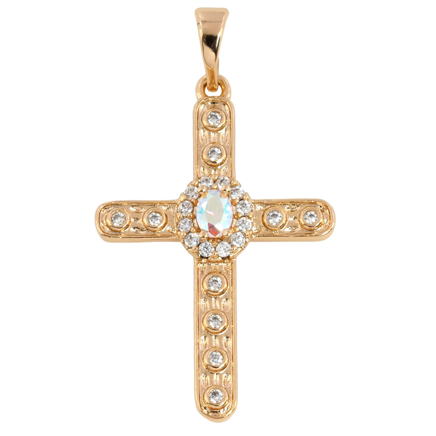Кулон Xuping Позолота 18K Крест с цирконием и радужным фианитом для цепочки до 5мм фото №1