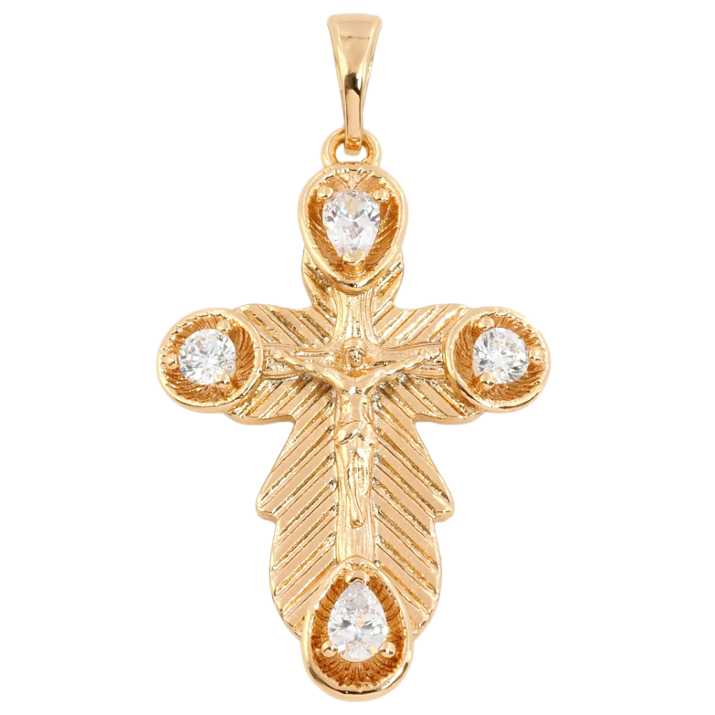 Кулон Xuping Позолота 18K Крест с Распятием и цирконием для цепочки до 5мм фото №2 Кулон Xuping Позолота 18K Крест с Распятием и цирконием для цепочки до 5мм фото №2