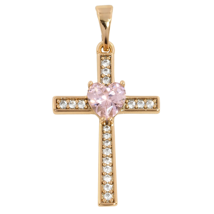 Кулон Xuping Позолота 18K Крест с цирконием и розовым кристальным сердцем для цепочки до 5мм фото №13 Кулон Xuping Позолота 18K Крест с цирконием и розовым кристальным сердцем для цепочки до 5мм фото №13