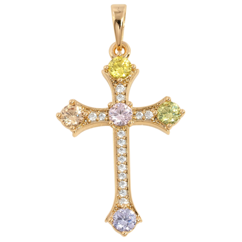 Кулон Xuping Позолота 18K Крест с цирконием и разноцветными фианитами для цепочки до 6мм фото №3