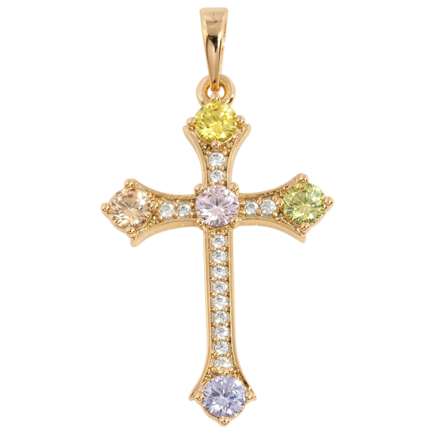 Кулон Xuping Позолота 18K Хрест з цирконієм та різнокольоровими фіанітами для ланцюжка до 6мм фото №1