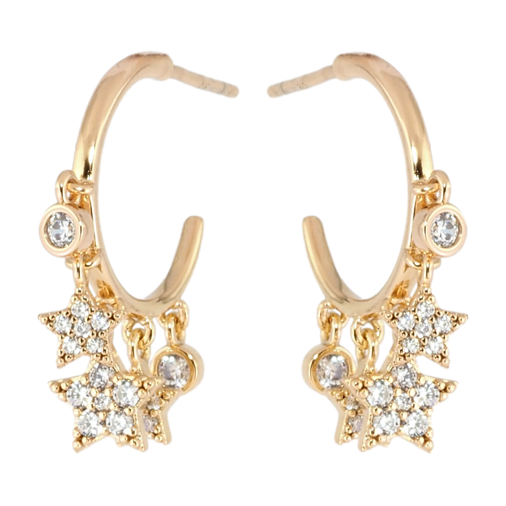 Серьги Xuping Позолота 18K пусеты Дуги с подвесками звездочки фото №19 Серьги Xuping Позолота 18K пусеты Дуги с подвесками звездочки фото №19
