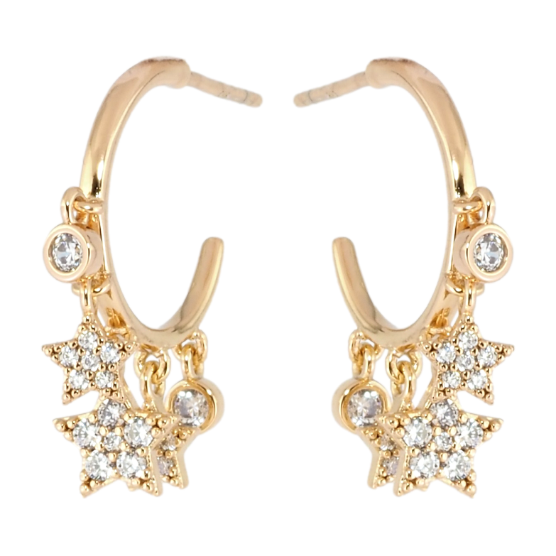 Серьги Xuping Позолота 18K пусеты Дуги с подвесками звездочки фото №2 Серьги Xuping Позолота 18K пусеты Дуги с подвесками звездочки фото №2