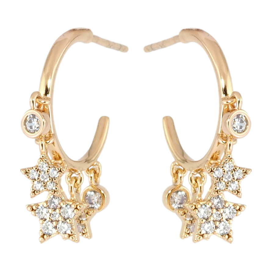 Серьги Xuping Позолота 18K пусеты Дуги с подвесками звездочки фото №1