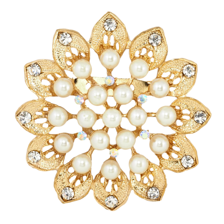 Брошь Цветок со стразами и жемчугом фото №6