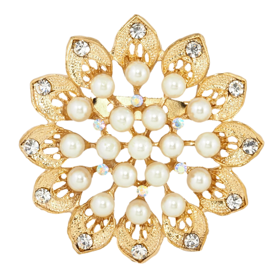 Брошка Квітка зі стразами та перлами фото №1