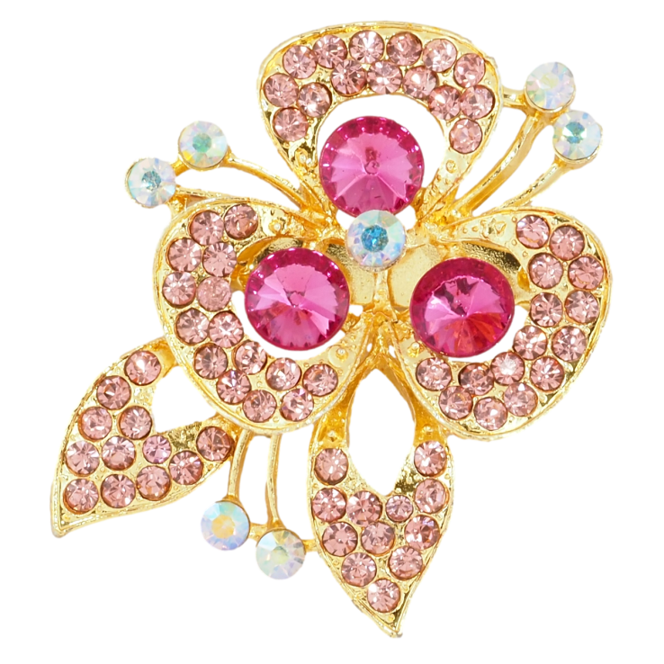 Брошь Цветок с розовыми стразами фото №8
