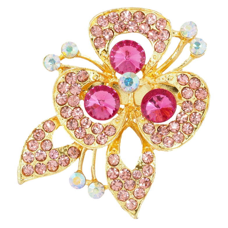 Брошка Квітка з рожевими стразами фото №1