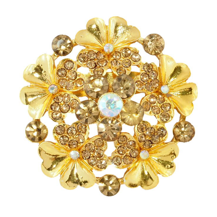 Брошь Цветок с золотистыми стразами фото №14