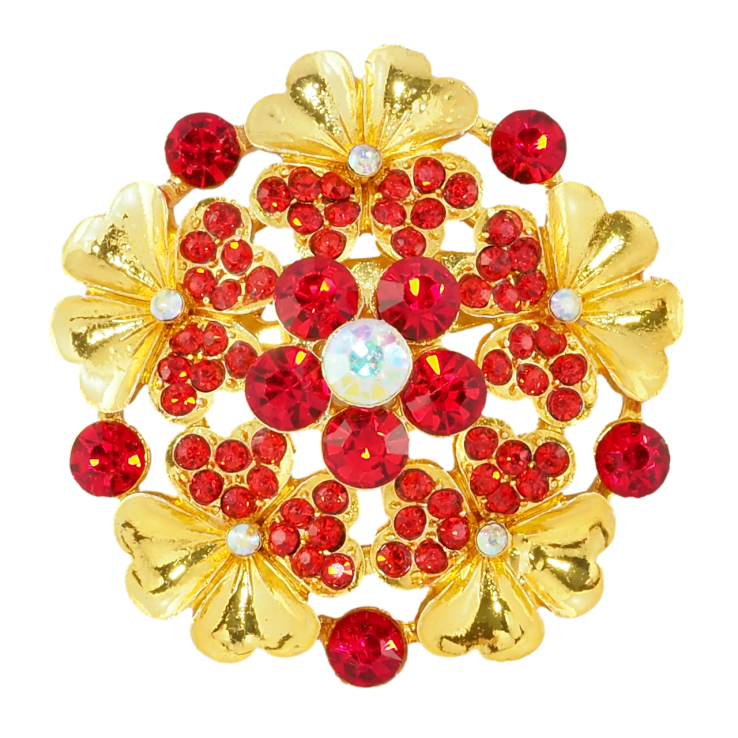 Брошка Квітка з червоними стразами фото №4