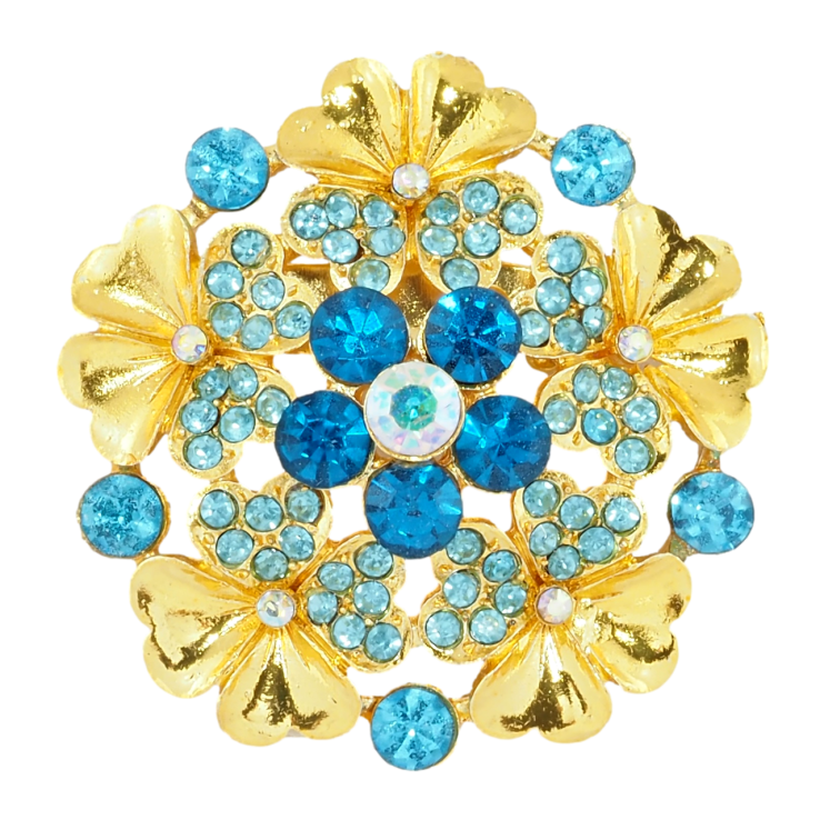Брошь Цветок с бирюзовыми стразами фото №14
