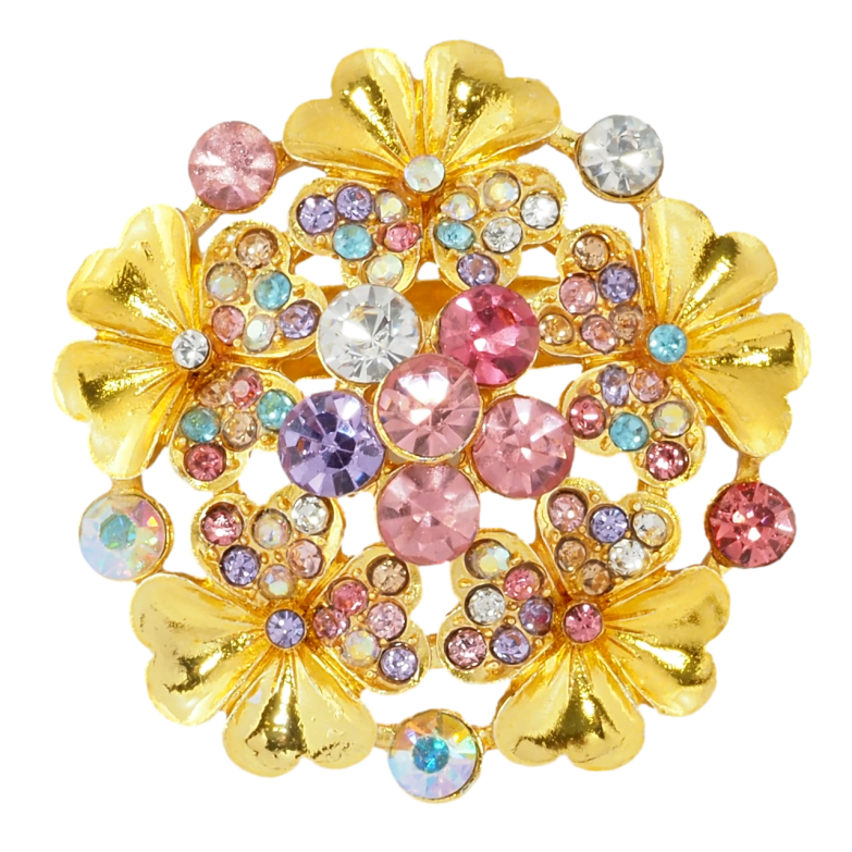 Брошь Цветок с разноцветными стразами фото №1