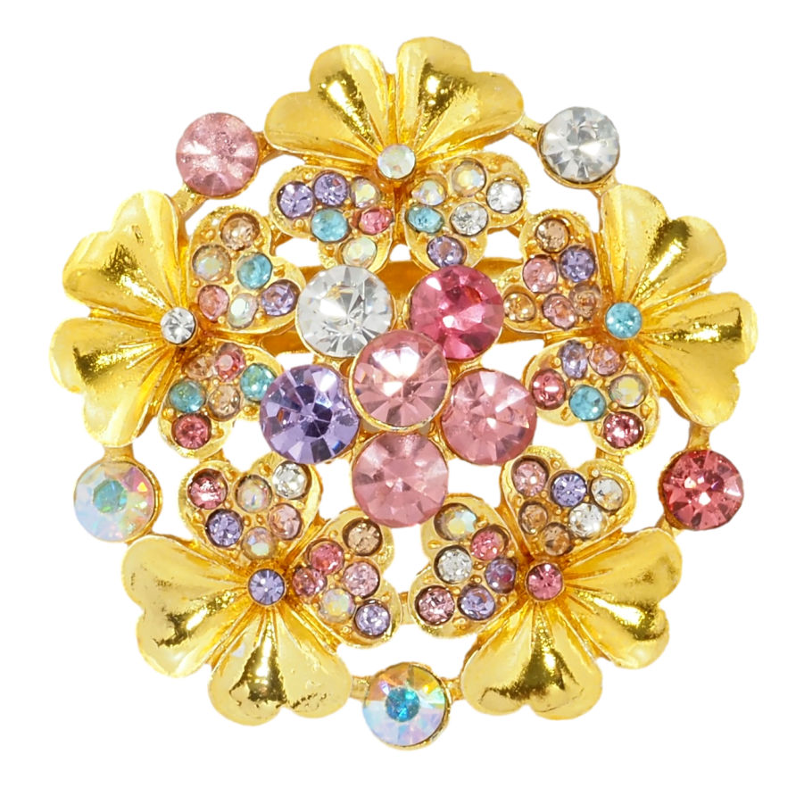 Брошь Цветок с разноцветными стразами фото №1