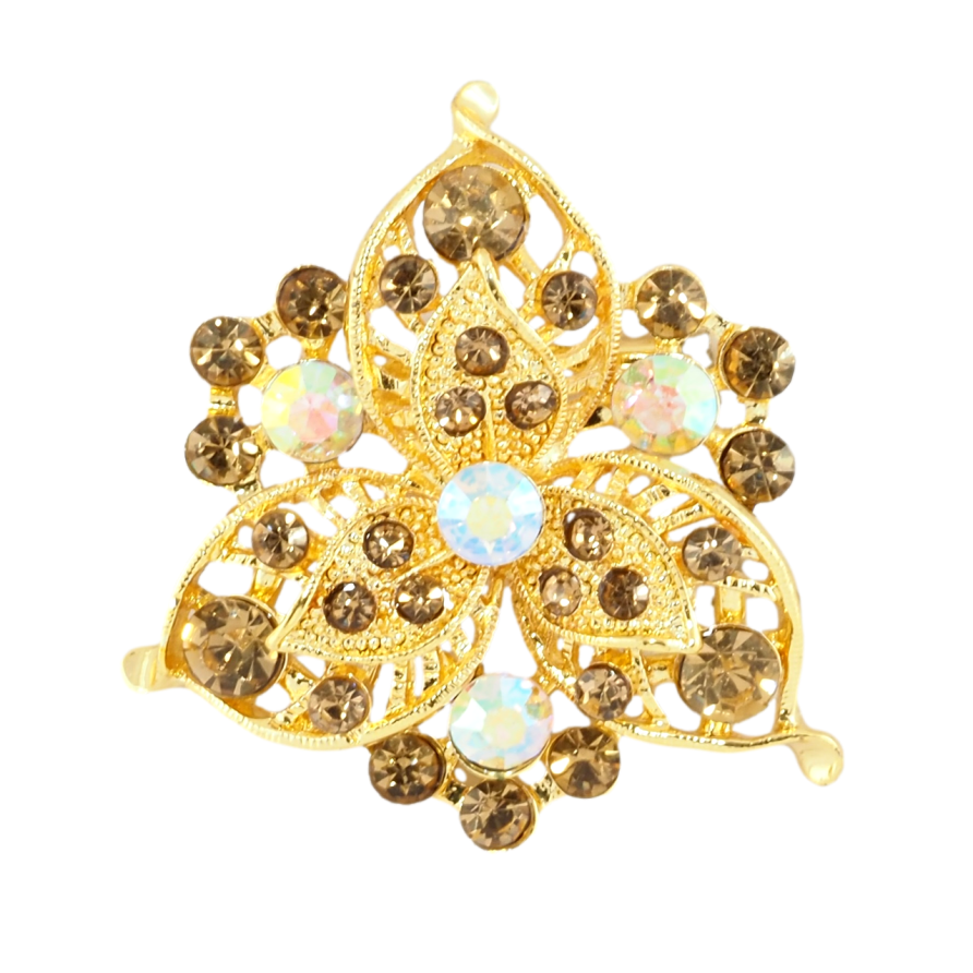 Брошь Цветок с золотистыми стразами фото №1