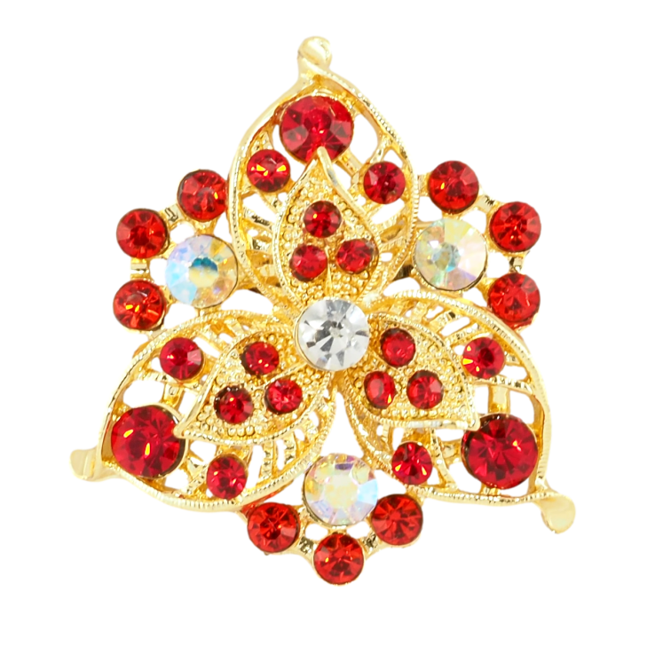 Брошка Квітка з червоними стразами фото №21