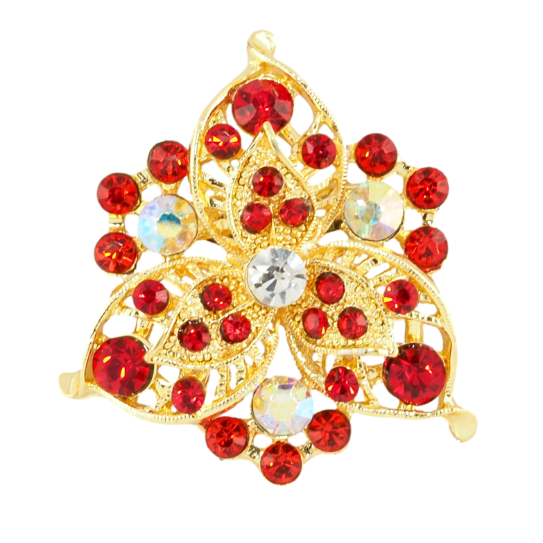 Брошь Цветок с красными стразами фото №13