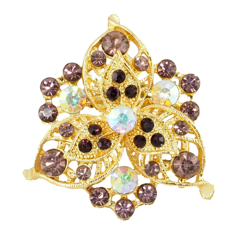 Брошь Цветок с бордовыми стразами фото №3