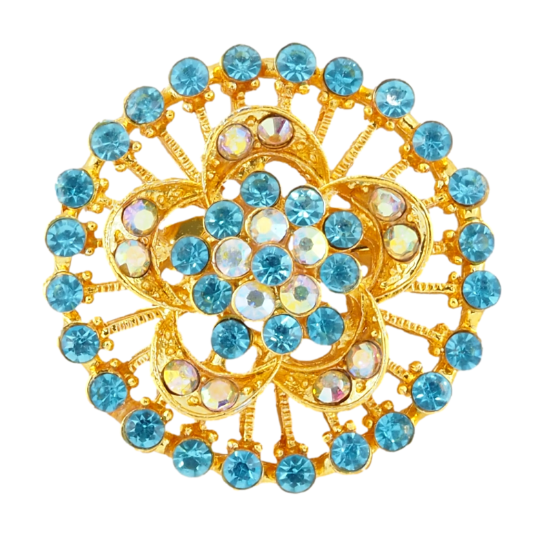 Брошка Квітка з бірюзовими стразами фото №7