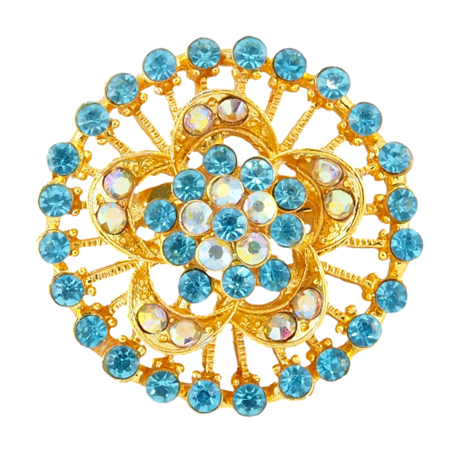 Брошь Цветок с бирюзовыми стразами фото №1
