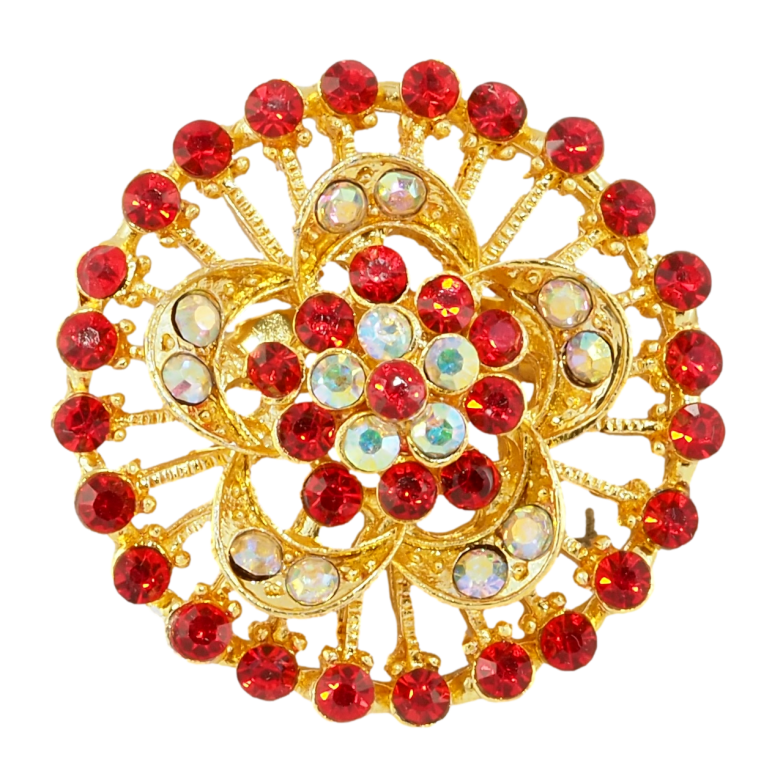 Брошь Цветок с красными стразами фото №1
