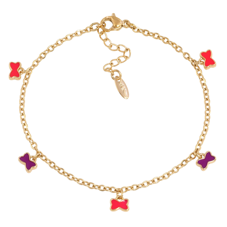 Браслет Xuping Позолота 18K Цепочка с подвесками бантики размер с доп.цепочкой 17-20см х 2мм фото №9