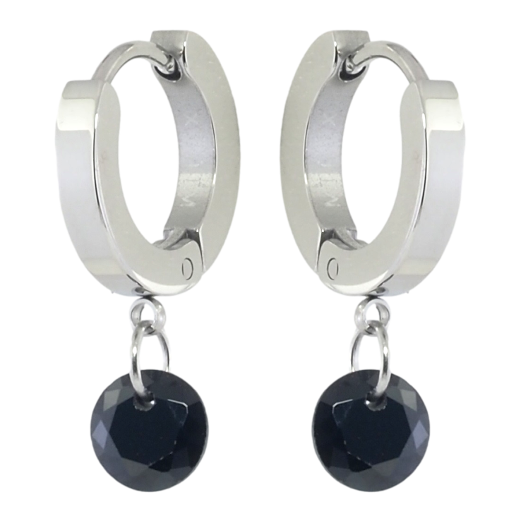 Сережки Xuping TTM Stainless Steel колір Родій підвіски на колечках Чорні кристали ø 6мм фото №17