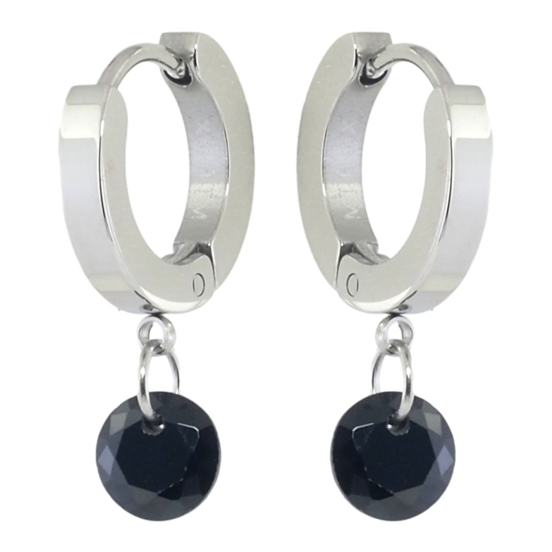 Сережки Xuping TTM Stainless Steel колір Родій підвіски на колечках Чорні кристали ø 6мм фото №1