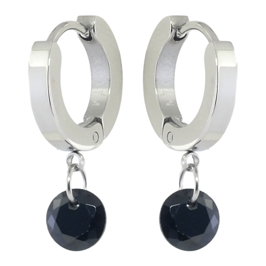 Серьги Xuping TTM Stainless Steel цвет Родий подвески на колечках Черные кристаллы ø 6мм фото №1