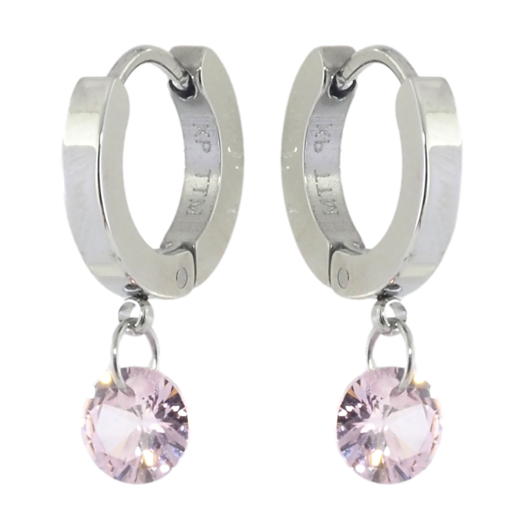 Сережки Xuping TTM Stainless Steel колір Родій підвіски на колечках Рожеві кристали ø 6мм фото №20
