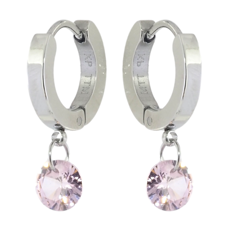 Сережки Xuping TTM Stainless Steel колір Родій підвіски на колечках Рожеві кристали ø 6мм фото №1