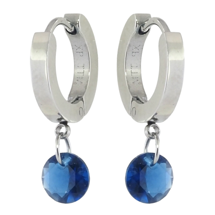 Сережки Xuping TTM Stainless Steel колір Родій підвіски на колечках Сині кристали ø 6мм фото №18