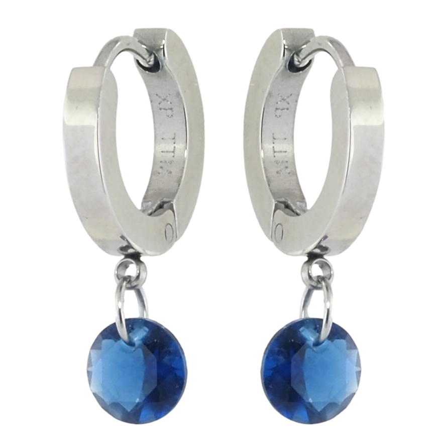 Сережки Xuping TTM Stainless Steel колір Родій підвіски на колечках Сині кристали ø 6мм фото №1