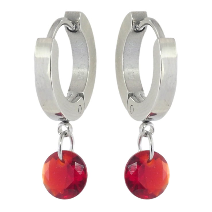 Серьги Xuping TTM Stainless Steel цвет Родий подвески на колечках Красные кристаллы ø 6мм фото №19